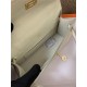 Hermes Kelly Pochette Bag Crocodile Silver/Gold Metal WAX High