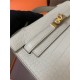 Hermes Kelly Pochette Bag Crocodile Silver/Gold Metal WAX High