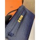 Hermes Kelly Pochette Bag Crocodile Silver/Gold Metal WAX High