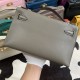 Hermes Kelly Pochette Bag Swift Leather Silver/Gold Metal WAX High