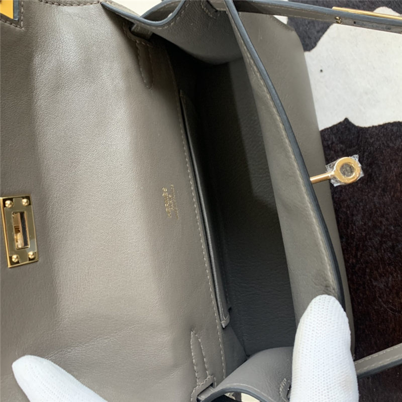 Hermes Kelly Pochette Bag Swift Leather Silver/Gold Metal WAX High