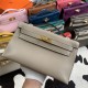 Hermes Kelly Pochette Bag Swift Leather Silver/Gold Metal WAX High