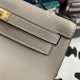 Hermes Kelly Pochette Bag Swift Leather Silver/Gold Metal WAX High