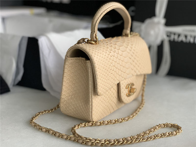 MINI FLAP BAG WITH TOP HANDLE AS2431 Snake Beige High