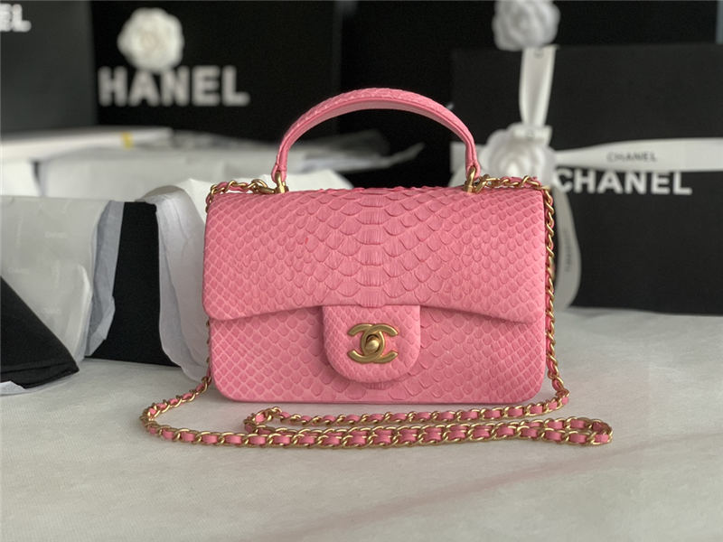 MINI FLAP BAG WITH TOP HANDLE AS2431 Snake Pink High