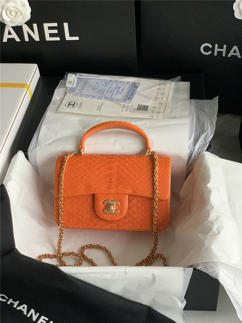 MINI FLAP BAG WITH TOP HANDLE AS2431 Snake Orange High