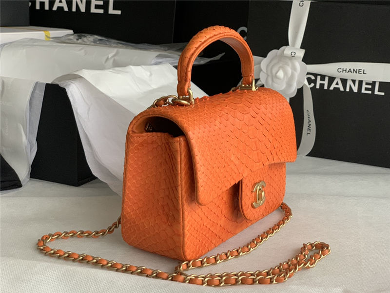 MINI FLAP BAG WITH TOP HANDLE AS2431 Snake Orange High