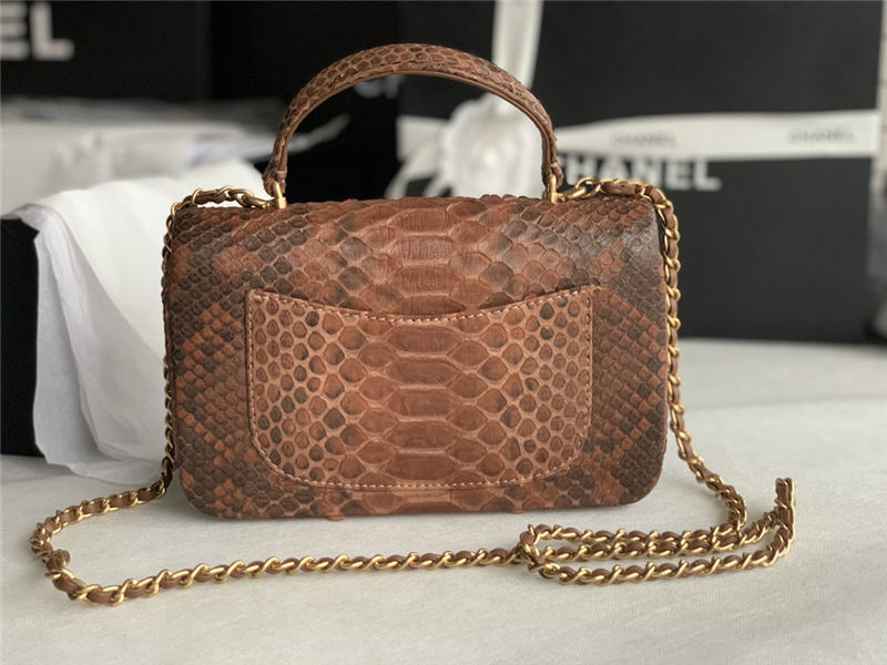 MINI FLAP BAG WITH TOP HANDLE AS2431 Snake Brown High