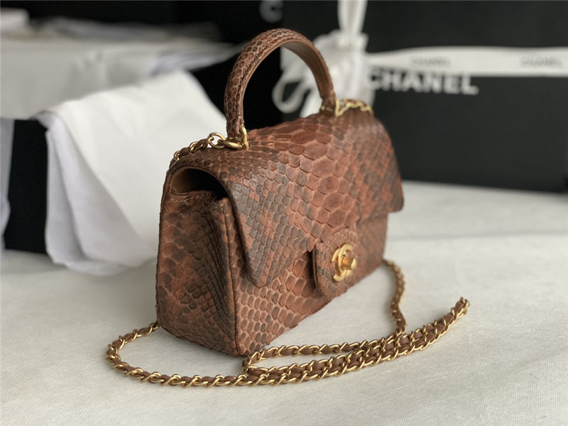 MINI FLAP BAG WITH TOP HANDLE AS2431 Snake Brown High