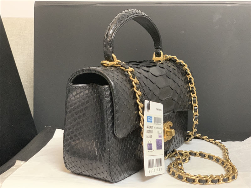 MINI FLAP BAG WITH TOP HANDLE AS2431 Snake Black High