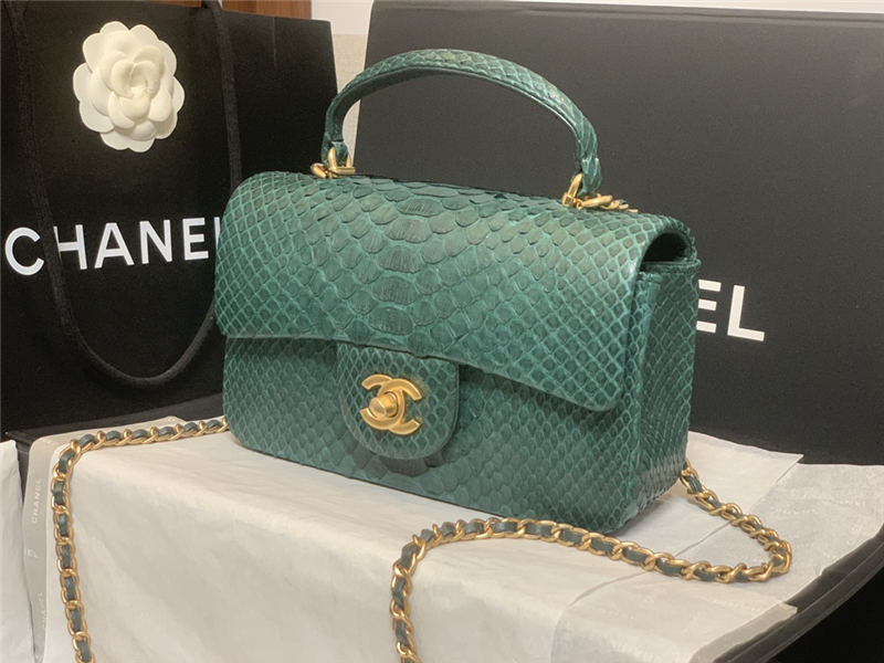 MINI FLAP BAG WITH TOP HANDLE AS2431 Snake Green High