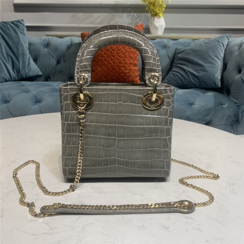 MINI LADY Dior BAG Cannage Crocodile Gold-tone Metal High