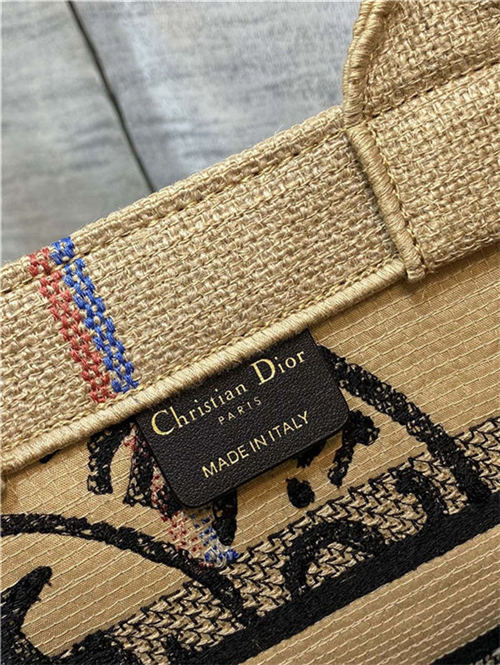 SMALL Dior BOOK TOTE Jute Canvas Embroidered with Dior Union Motif High