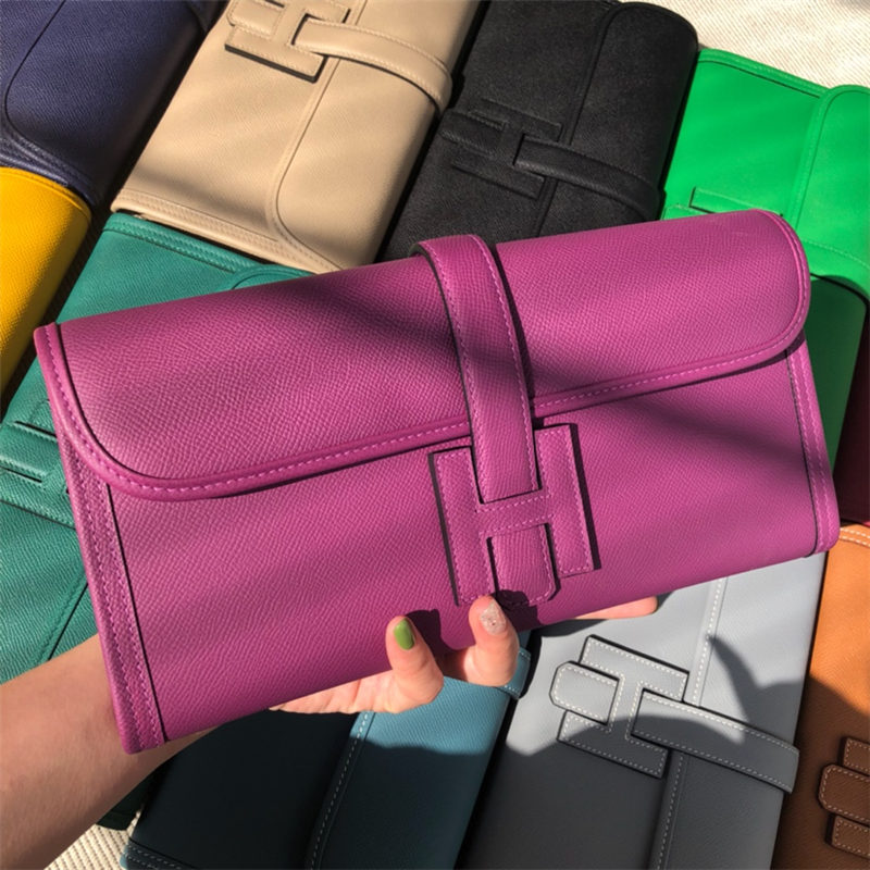 Hermes Jige Elan 29 Clutch Bag Epsom Leather WAX Purple High