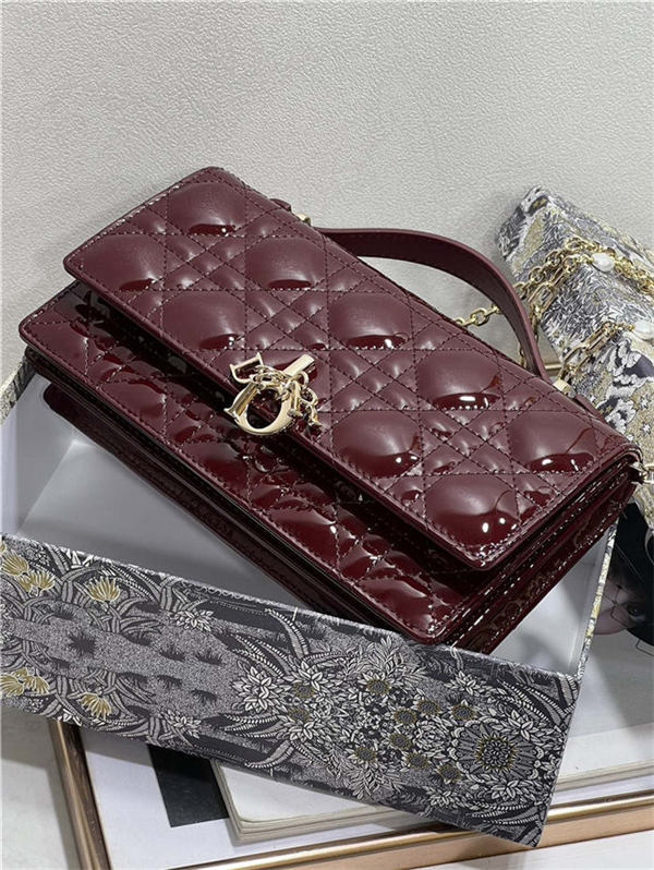 MISS DIOR MINI BAG Patent Calfskin Burgundy High