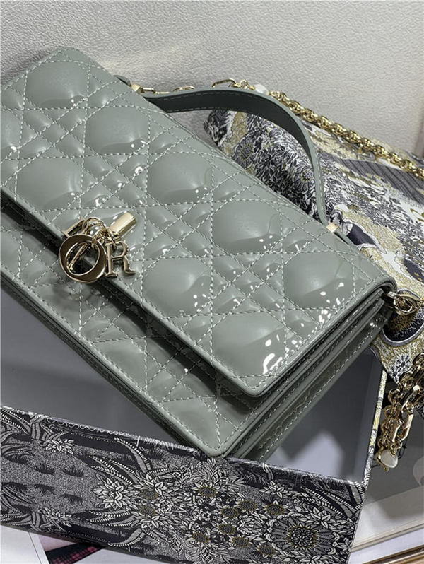 MISS DIOR MINI BAG Patent Calfskin Grey High