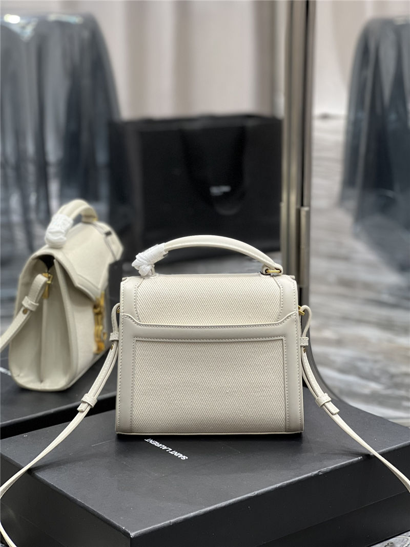 CASSANDRA MINI TOP HANDLE BAG IN CANVAS AND LEATHER High