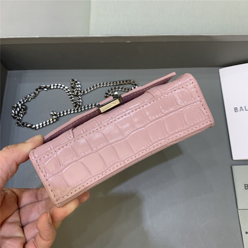 HOURGLASS MINI HANDBAG WITH CHAIN CROCODILE EMBOSSED Pink High