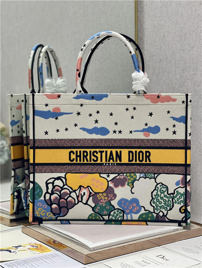 LARGE Dior BOOK TOTE Dior Ciel de Rêve Embroidery High