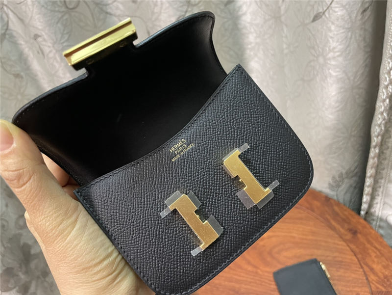 Hermes Constance Slim Wallet Leather Gold Metal WAX High