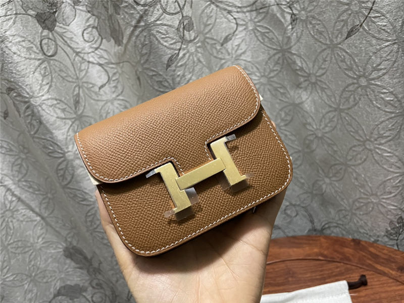 Hermes Constance Slim Wallet Leather Gold Metal WAX High