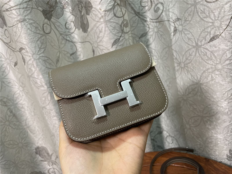 Hermes Constance Slim Wallet Leather Silver Metal WAX High