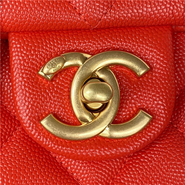 Chanel SMALL FLAP BAG Grained Shiny Calfskin & Gold-Tone Metal AS3369 Red A