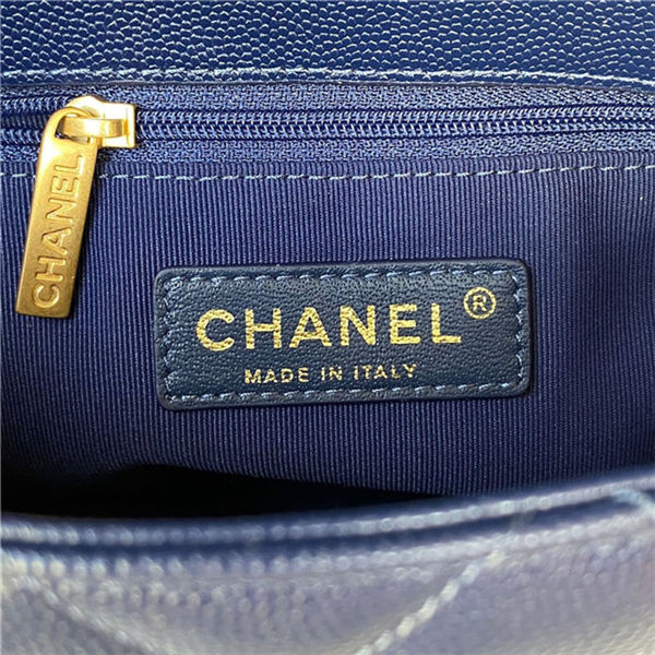 Chanel SMALL FLAP BAG Grained Shiny Calfskin & Gold-Tone Metal AS3369 Navy A