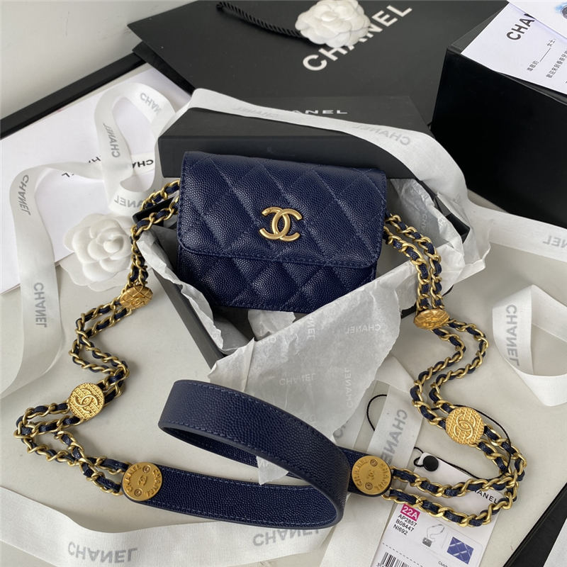 Chanel CLUTCH WITH CHAIN AP2857 Grained Shiny Calfskin & Gold-Tone Metal Navy A