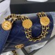 WALLET ON CHAIN Grained Shiny Calfskin & Gold-Tone Metal AP2840 Navy A