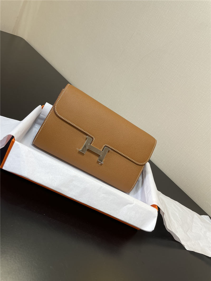 Hermes Constance To Go Long Wallet Epsom Leather Gold Silver-Metal WAX High