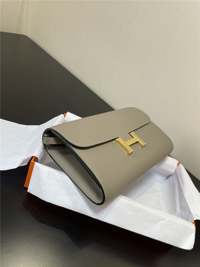 Hermes Constance To Go Long Wallet Epsom Leather Grey Gold-Metal WAX High