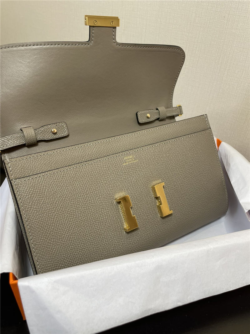 Hermes Constance To Go Long Wallet Epsom Leather Grey Gold-Metal WAX High