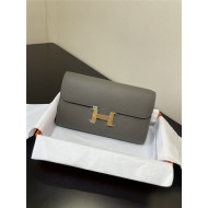 Hermes Constance To Go Long Wallet Epsom Leather Dark Grey Gold-Metal WAX High