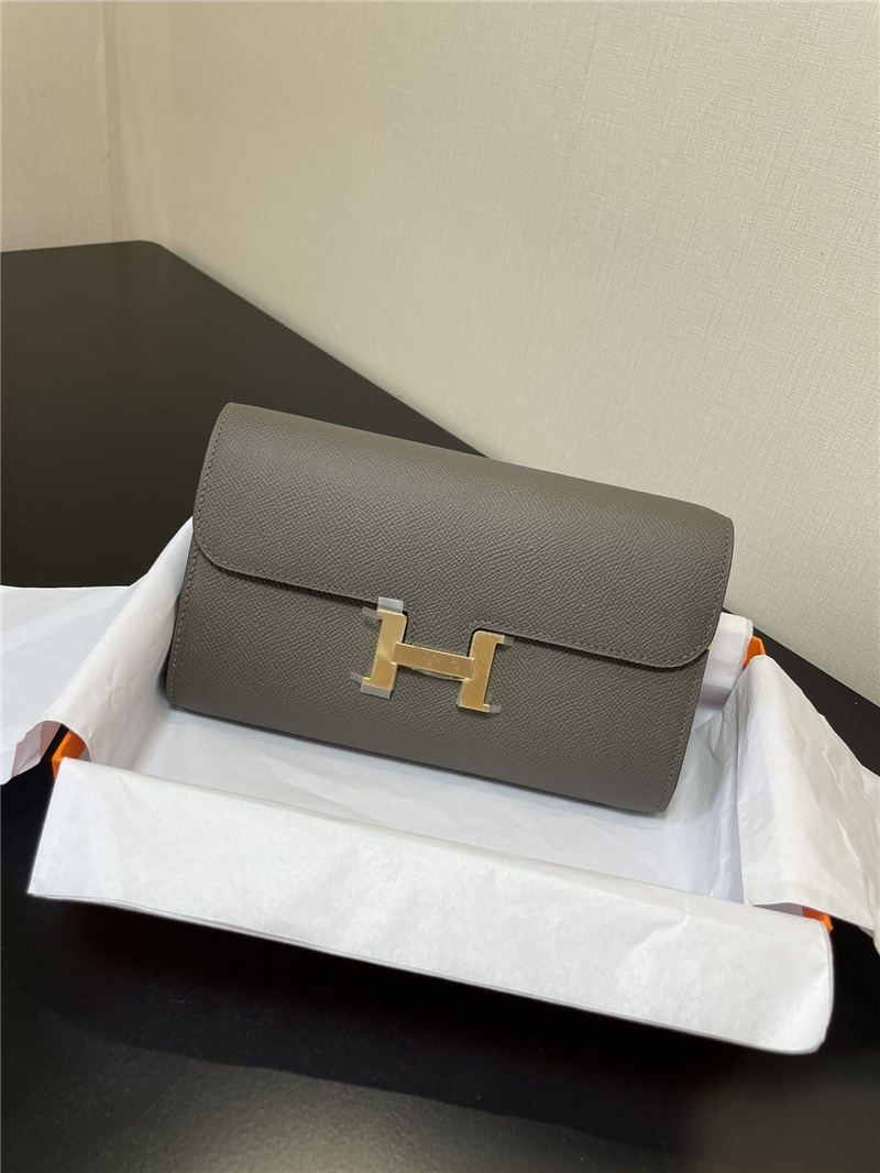 Hermes Constance To Go Long Wallet Epsom Leather Dark Grey Gold-Metal WAX High