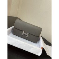 Hermes Constance To Go Long Wallet Epsom Leather Dark Grey Silver-Metal WAX High