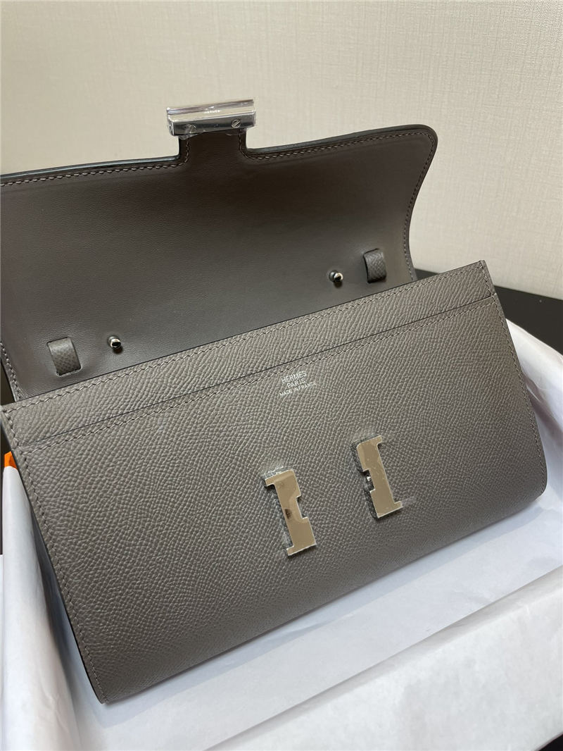 Hermes Constance To Go Long Wallet Epsom Leather Dark Grey Silver-Metal WAX High