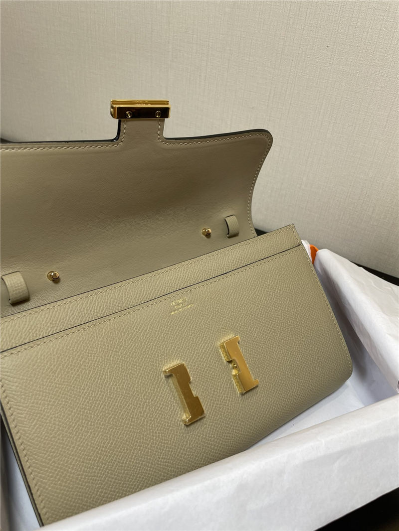 Hermes Constance To Go Long Wallet Epsom Leather Light Grey Gold-Metal WAX High