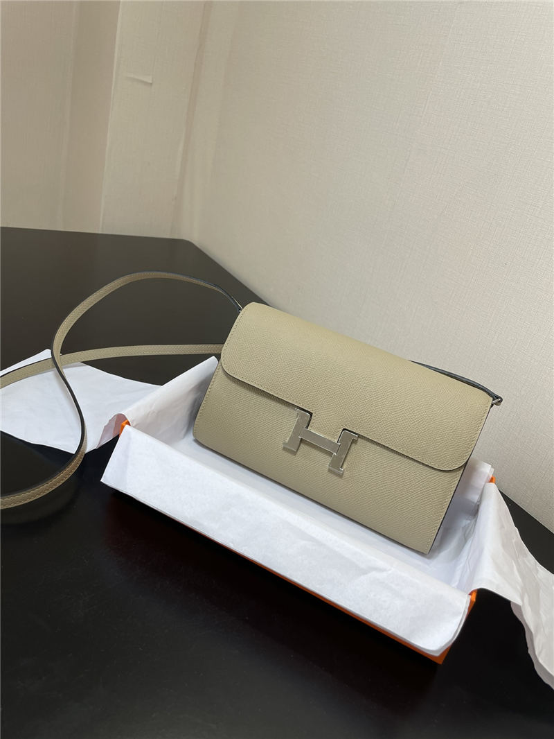 Hermes Constance To Go Long Wallet Epsom Leather Light Grey Silver-Metal WAX High