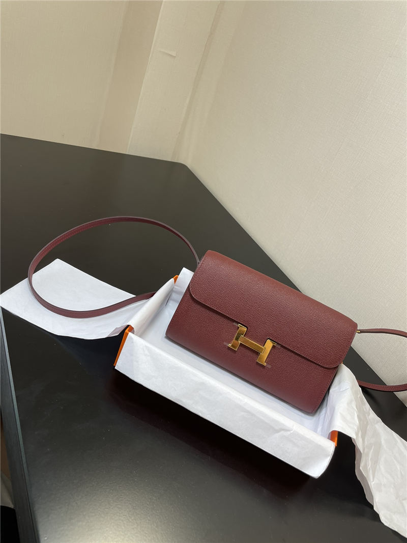 Hermes Constance To Go Long Wallet Epsom Leather Burgundy Gold-Metal WAX High