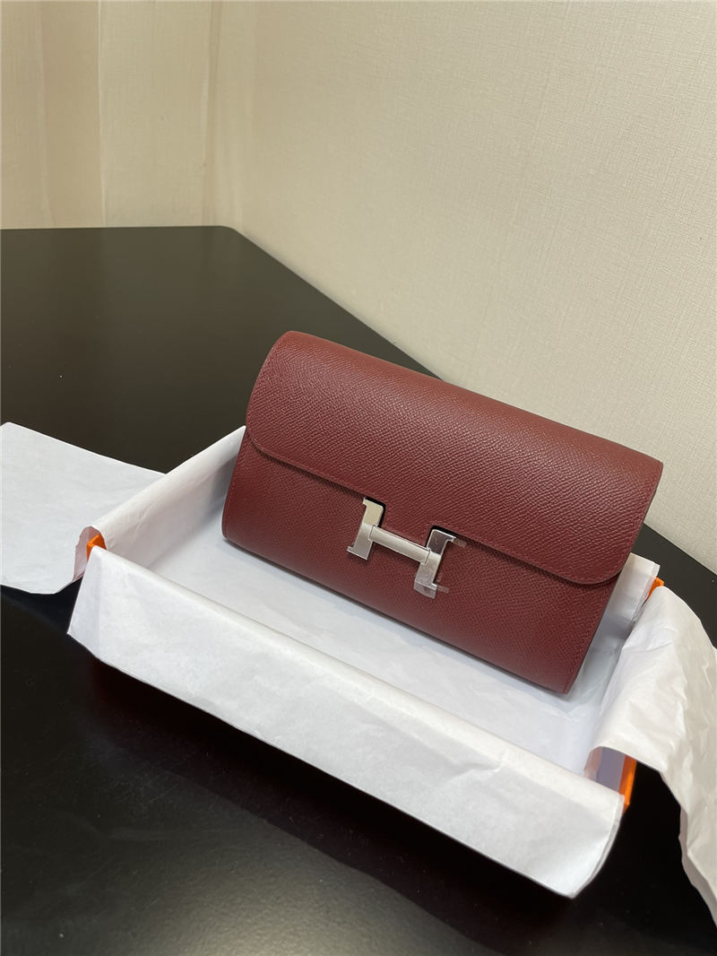 Hermes Constance To Go Long Wallet Epsom Leather Burgundy Silver-Metal WAX High