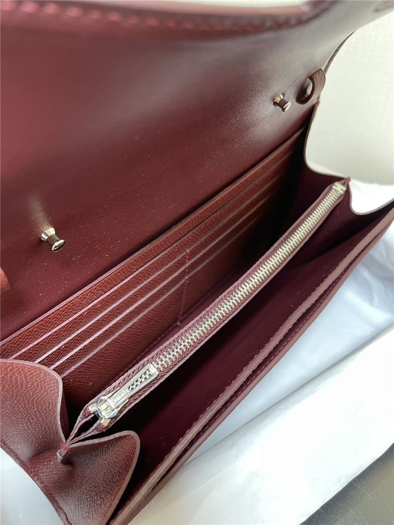 Hermes Constance To Go Long Wallet Epsom Leather Burgundy Silver-Metal WAX High