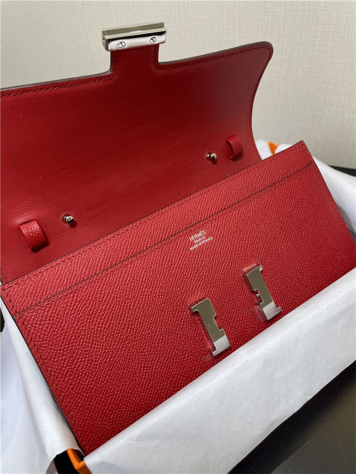 Hermes Constance To Go Long Wallet Epsom Leather Red Silver-Metal WAX High