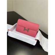 Hermes Constance To Go Long Wallet Epsom Leather Rose Pink Silver-Metal WAX High