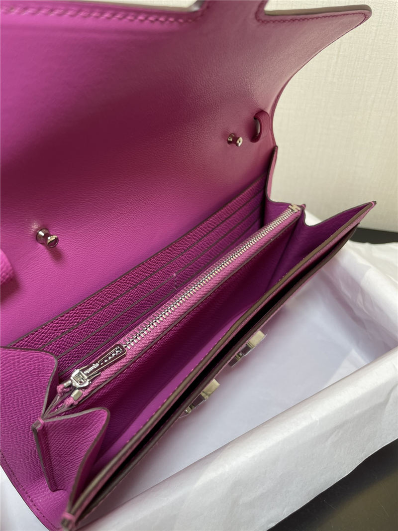 Hermes Constance To Go Long Wallet Epsom Leather Fuchsia Silver-Metal WAX High