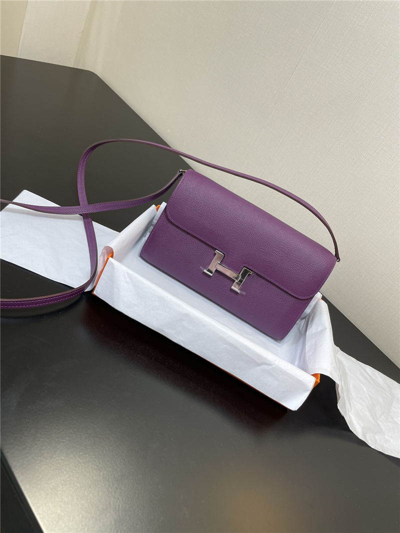 Hermes Constance To Go Long Wallet Epsom Leather Purple Silver-Metal WAX High