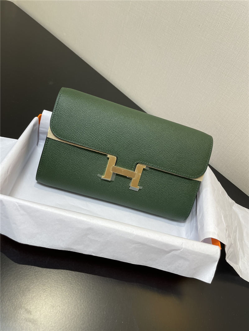 Hermes Constance To Go Long Wallet Epsom Leather Dark Green Gold-Metal WAX High