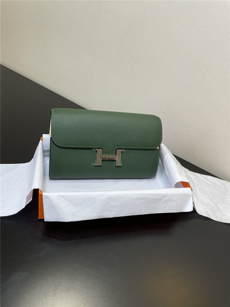 Hermes Constance To Go Long Wallet Epsom Leather Dark Green Silver-Metal WAX High