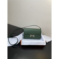 Hermes Constance To Go Long Wallet Epsom Leather Dark Green Silver-Metal WAX High