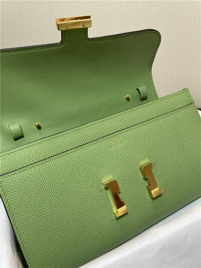 Hermes Constance To Go Long Wallet Epsom Leather Light Green Gold-Metal WAX High